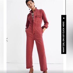 Madewell garment dye denim coveralls small burgundy